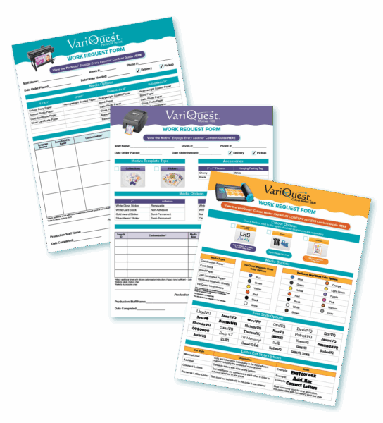 Cutout Maker, Perfecta & Motiva Work Request Order Forms