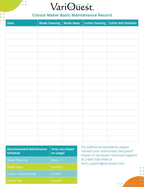 Cutout Maker Maintenance Schedule